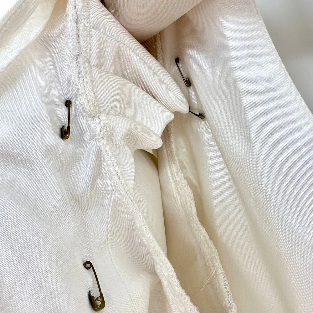 Vintage 80s Ivory Wedding Bridal Suit Set M Rosette Shoulder Lace Beaded‎